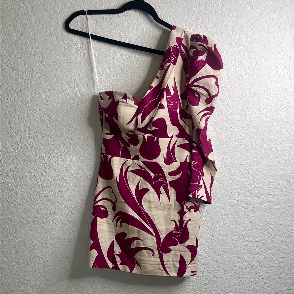 Dahlia Bianca Sue Ellen One Shoulder Linen Mini Dress Sz XS
